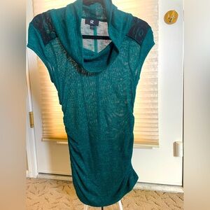 Iz Byer Green Cowl Neck Sweater with Lace Details